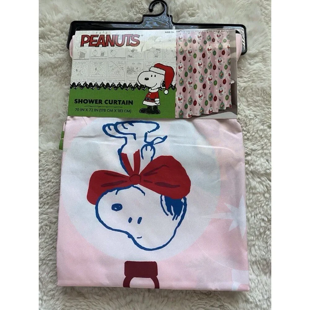 Peanuts Snoopy Woodstock Christmas Ornaments‎ Fabric Shower Curtain 72X72” Pink